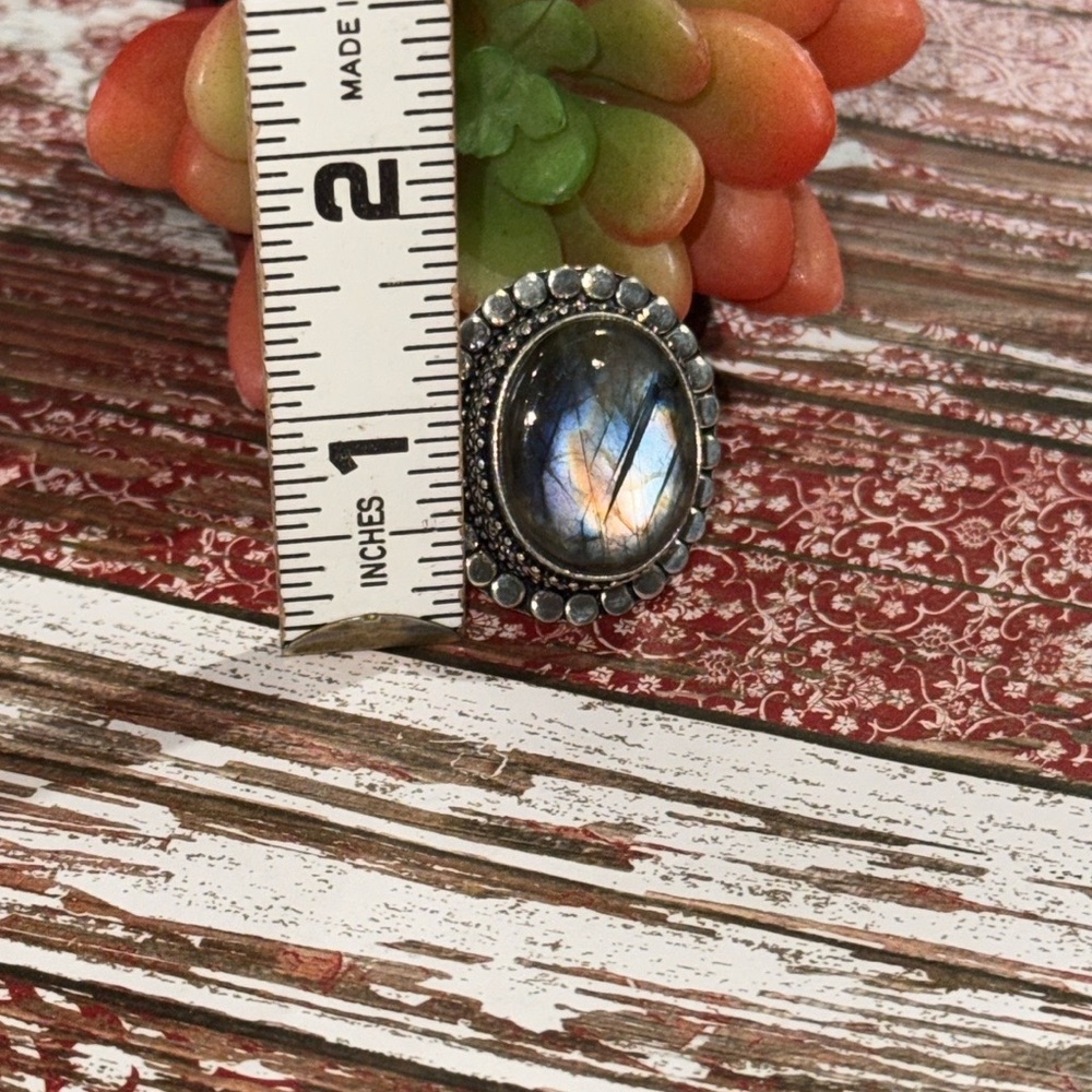 Silver Fiery Labradorite Statement Ring - image 8